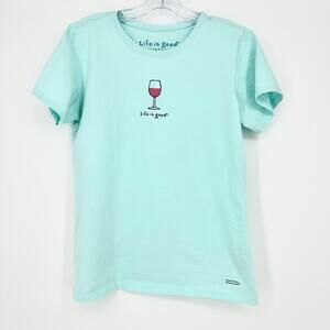 Life is Good Vintage Women's T-Shirt Size M Mint Green Wine Glass Short Sleeve